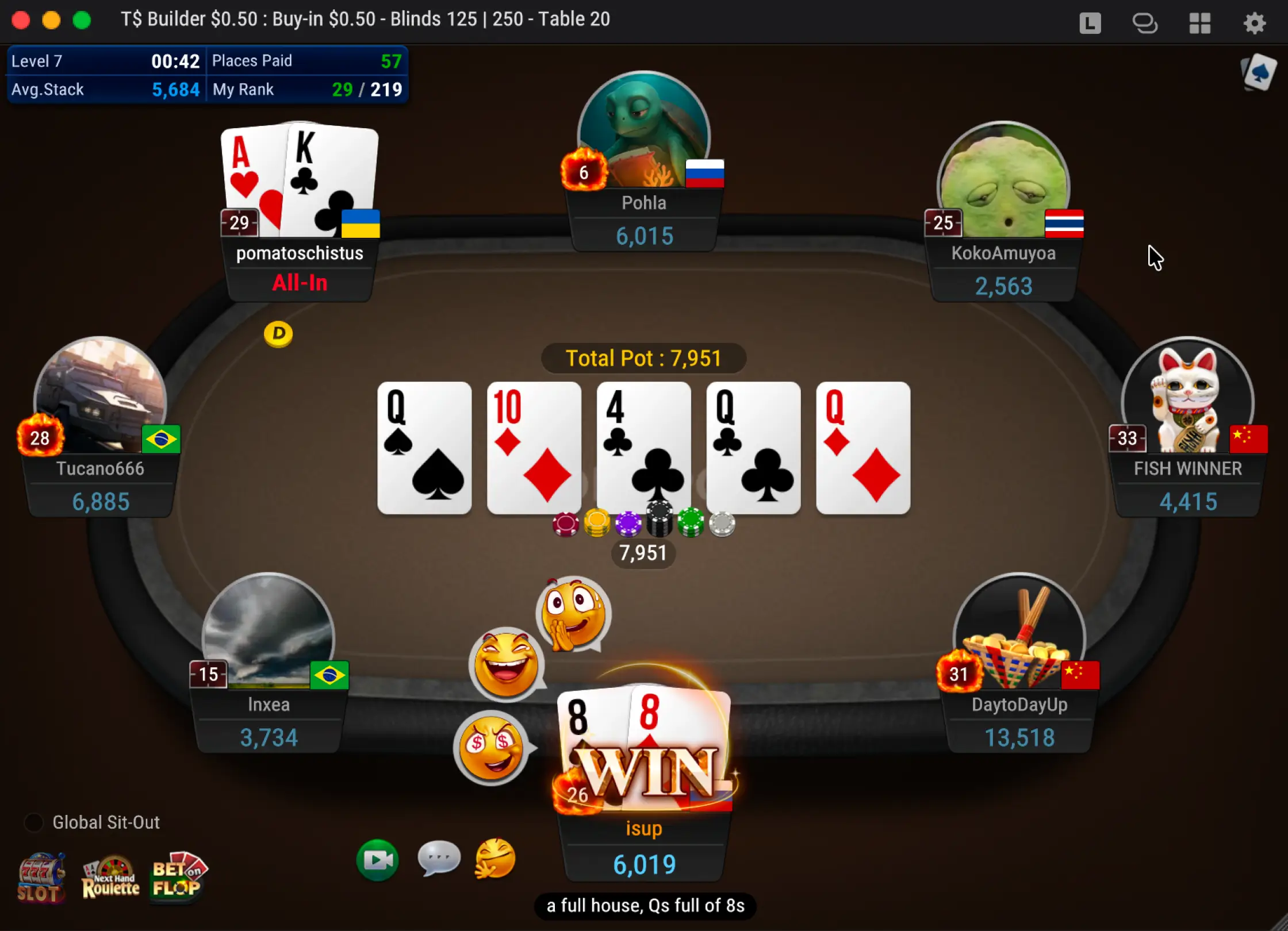 Игра за столом PokerOK